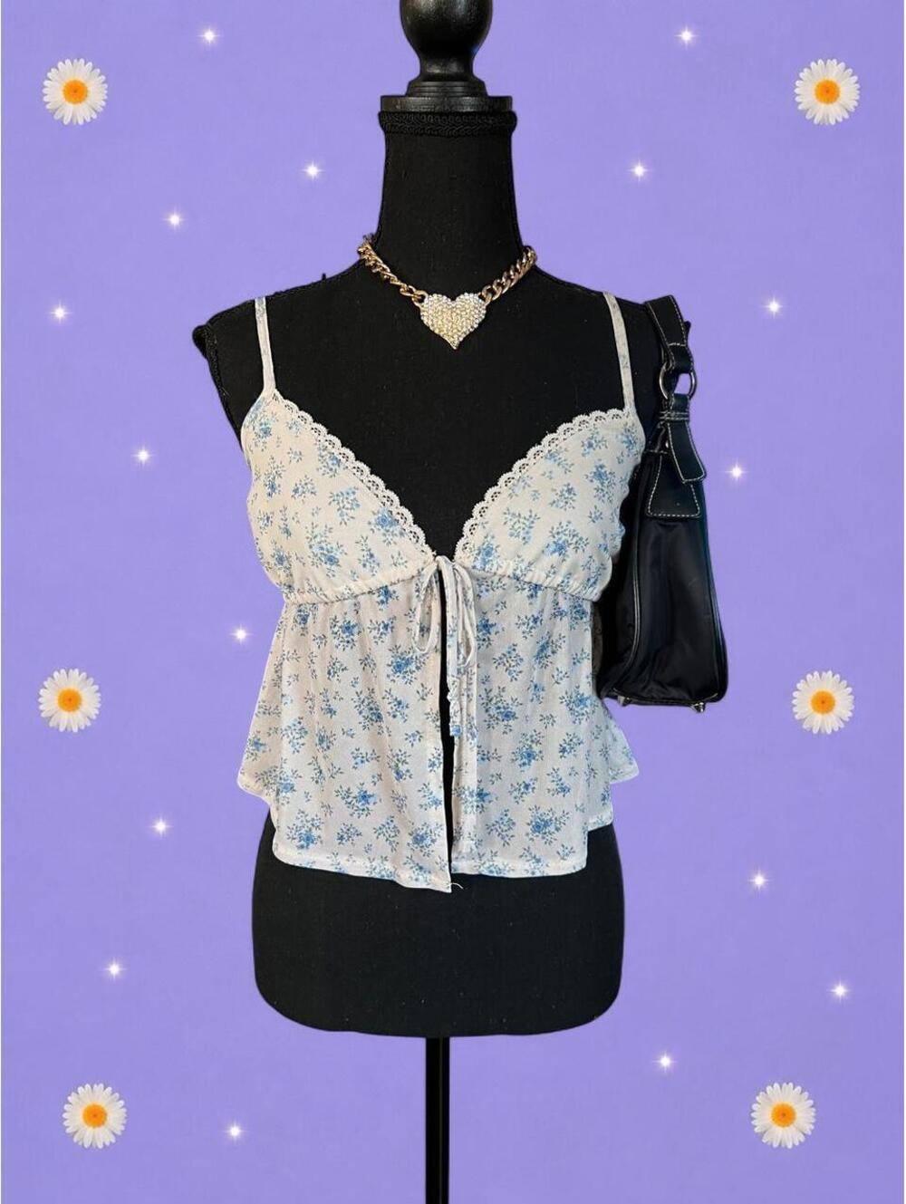 RSQ Vintage Y2K Coquette Floral Babydoll Top size small 💙